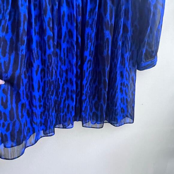 Michael Kors Blue V-Neck Animal Print Long Sleeve Flowy Mini Dress Womens Size 6 - Picture 5 of 11